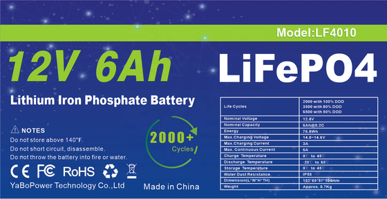 Akıllı BMS 12v 6ah Lifepo4 Pil Paketi Derin Döngü 2000 Döngü